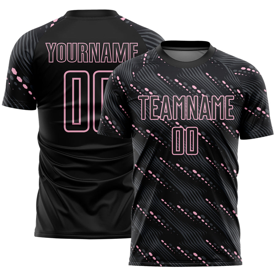 Custom Black Light Pink Slant Lines Sports Sublimation Soccer Uniform Jersey