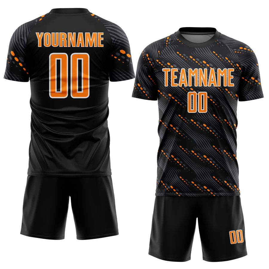 Custom Black Bay Orange-White Slant Lines Sports Sublimation Soccer Uniform Jersey