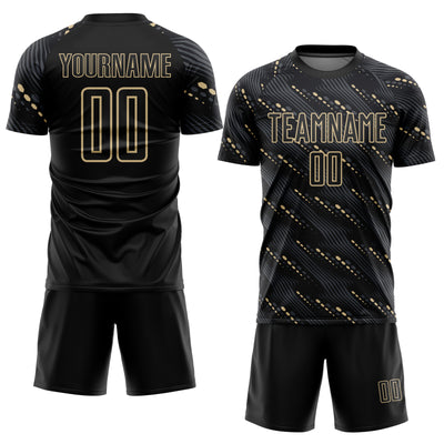 Custom Black Vegas Gold Slant Lines Sports Sublimation Soccer Uniform Jersey