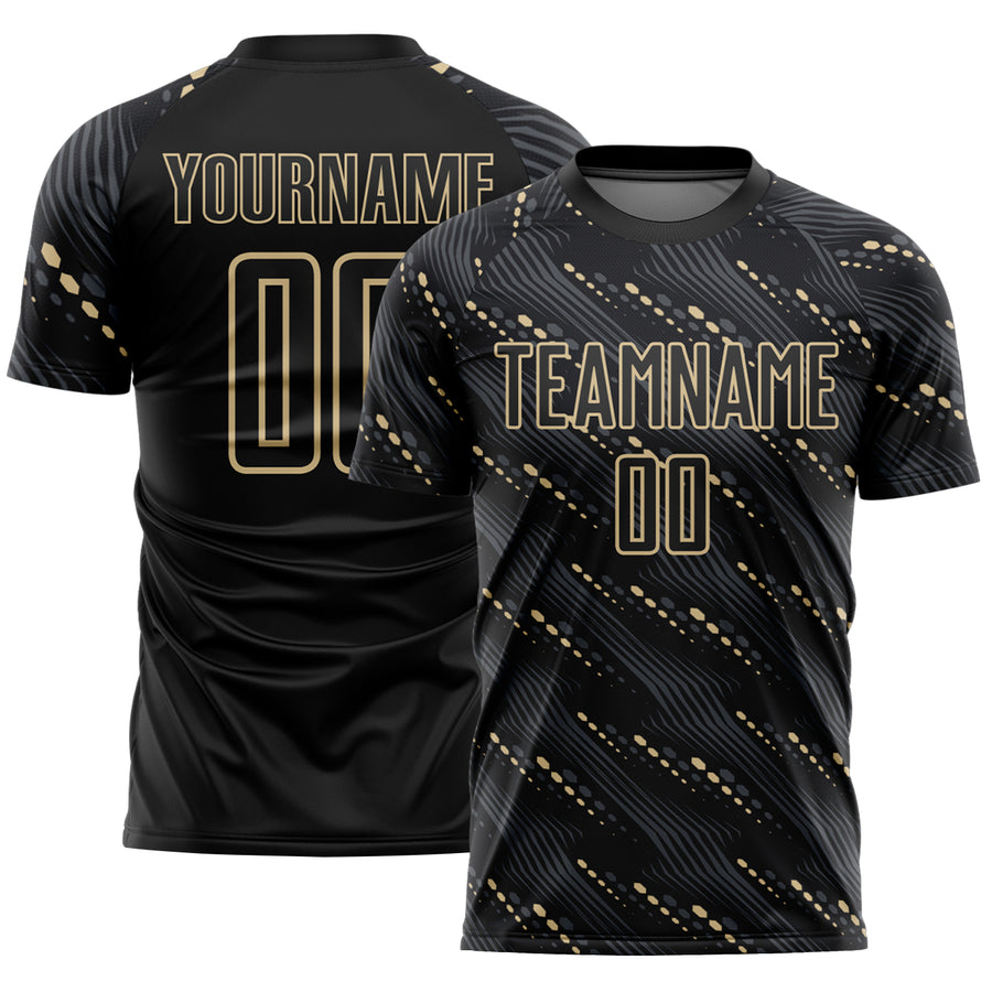 Custom Black Vegas Gold Slant Lines Sports Sublimation Soccer Uniform Jersey