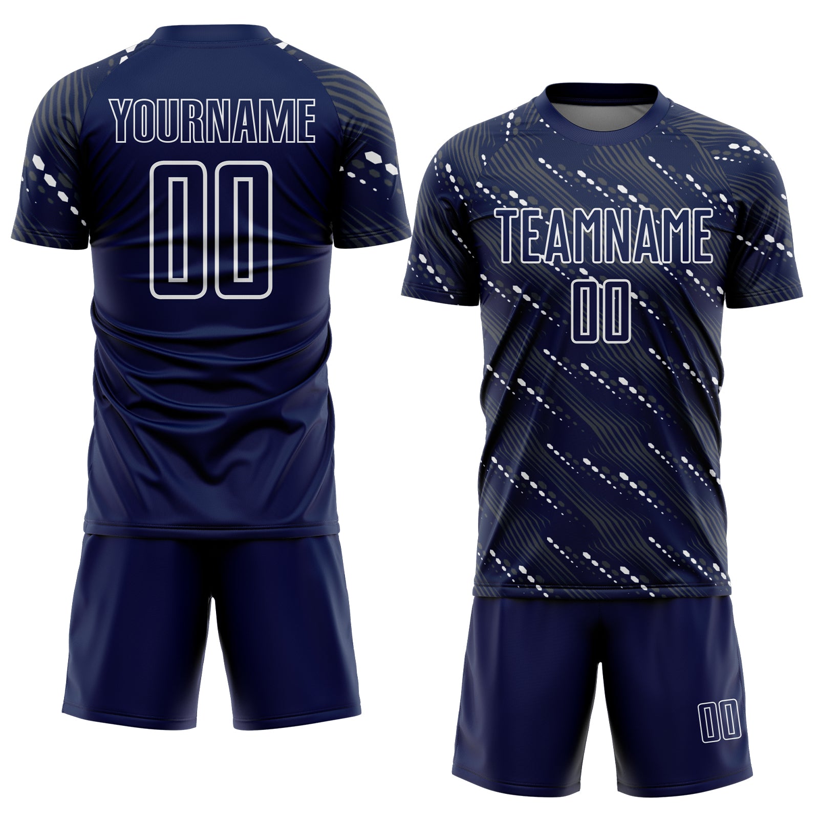 Custom Navy White Slant Lines Sports Sublimation Soccer Uniform Jersey