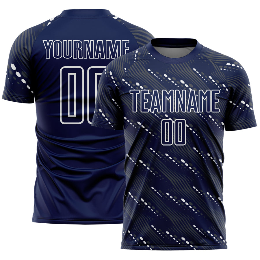 Custom Navy White Slant Lines Sports Sublimation Soccer Uniform Jersey