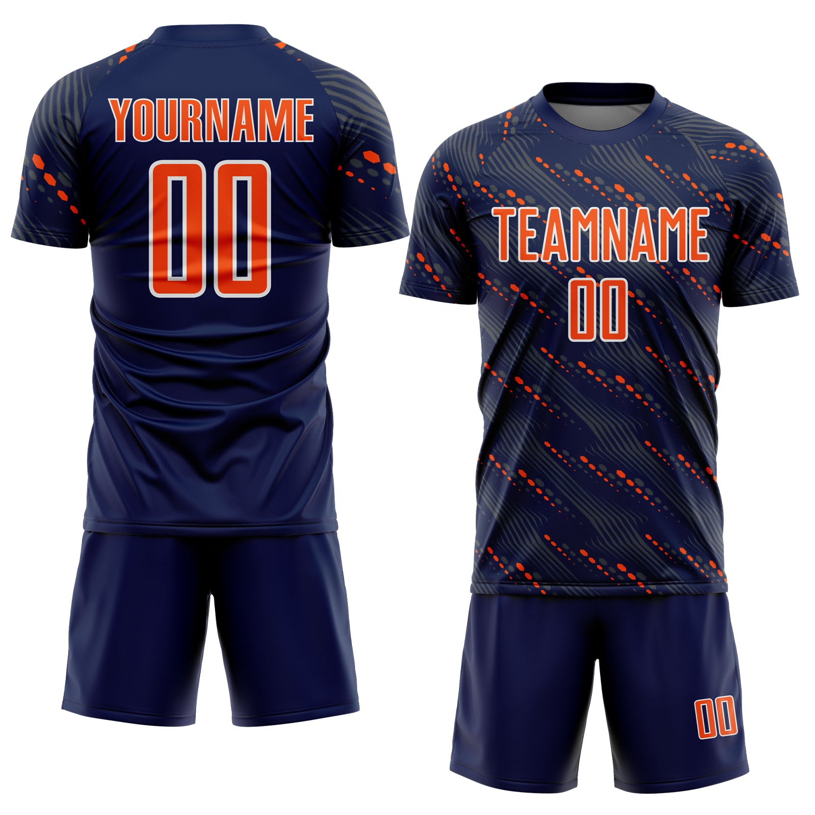 Custom Navy Orange-White Slant Lines Sports Sublimation Soccer Uniform Jersey