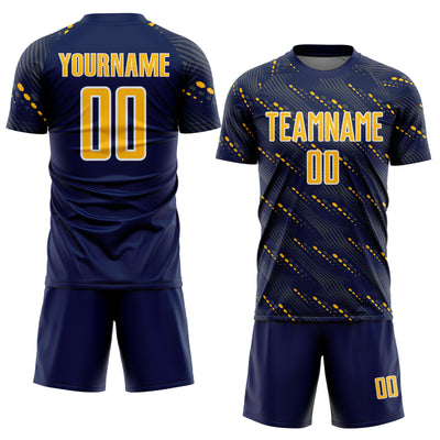 Custom Navy Gold-White Slant Lines Sports Sublimation Soccer Uniform Jersey