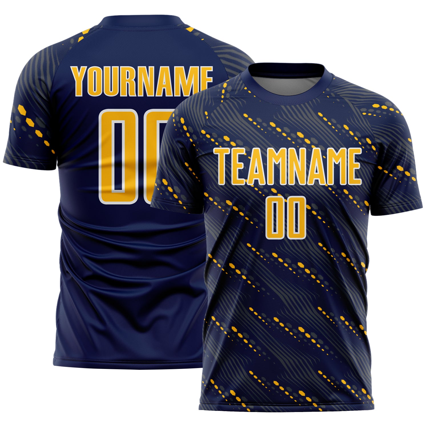 Custom Navy Gold-White Slant Lines Sports Sublimation Soccer Uniform Jersey