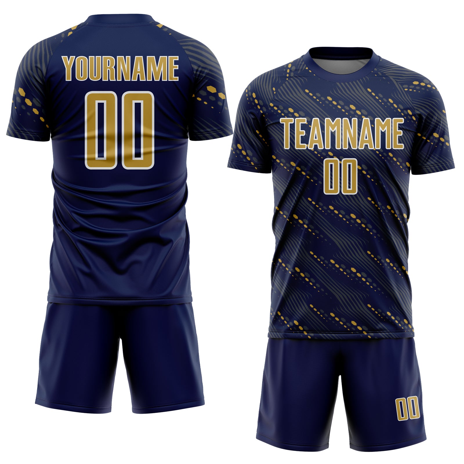 Custom Navy Old Gold-White Slant Lines Sports Sublimation Soccer Uniform Jersey