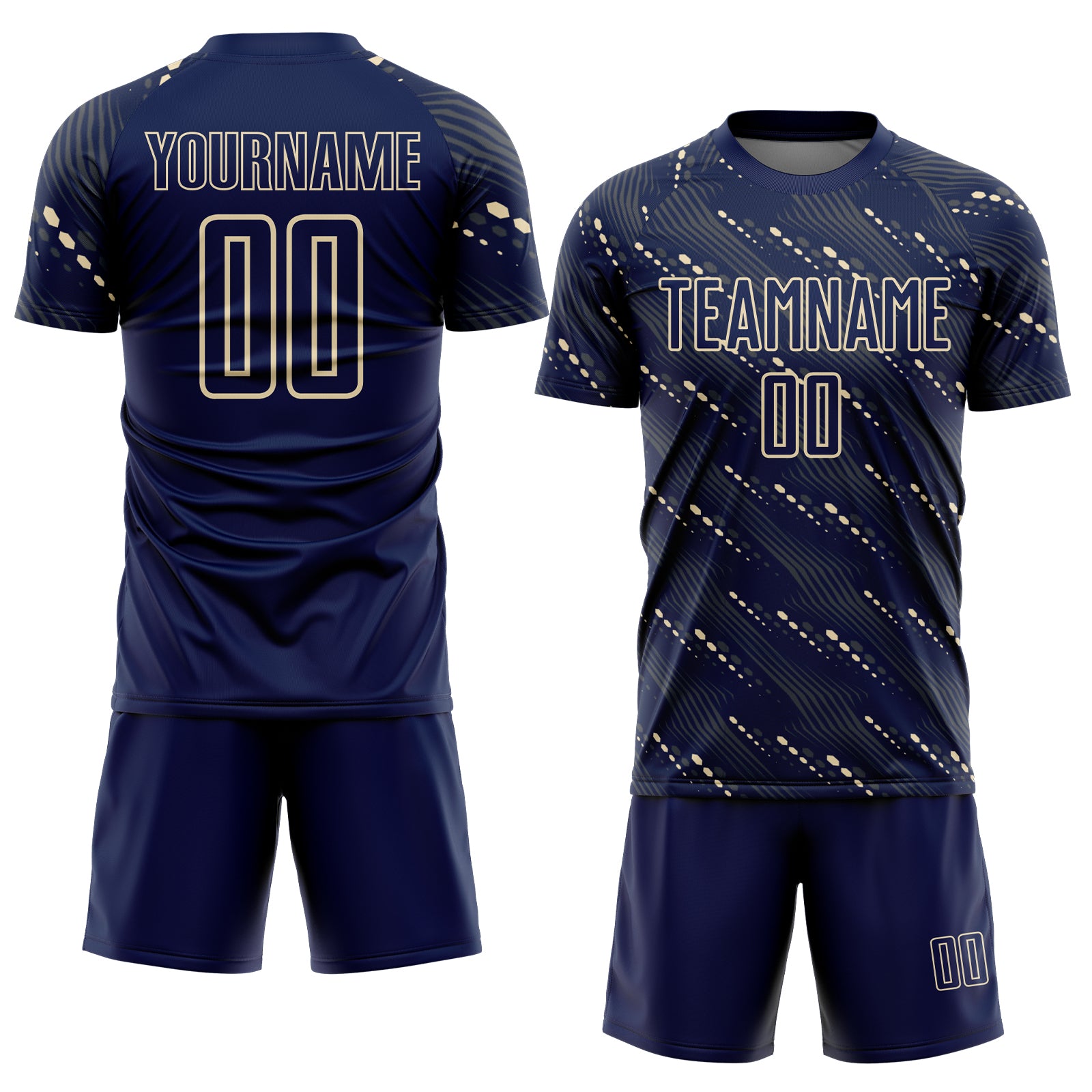 Custom Navy Cream Slant Lines Sports Sublimation Soccer Uniform Jersey