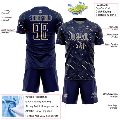 Custom Navy Cream Slant Lines Sports Sublimation Soccer Uniform Jersey