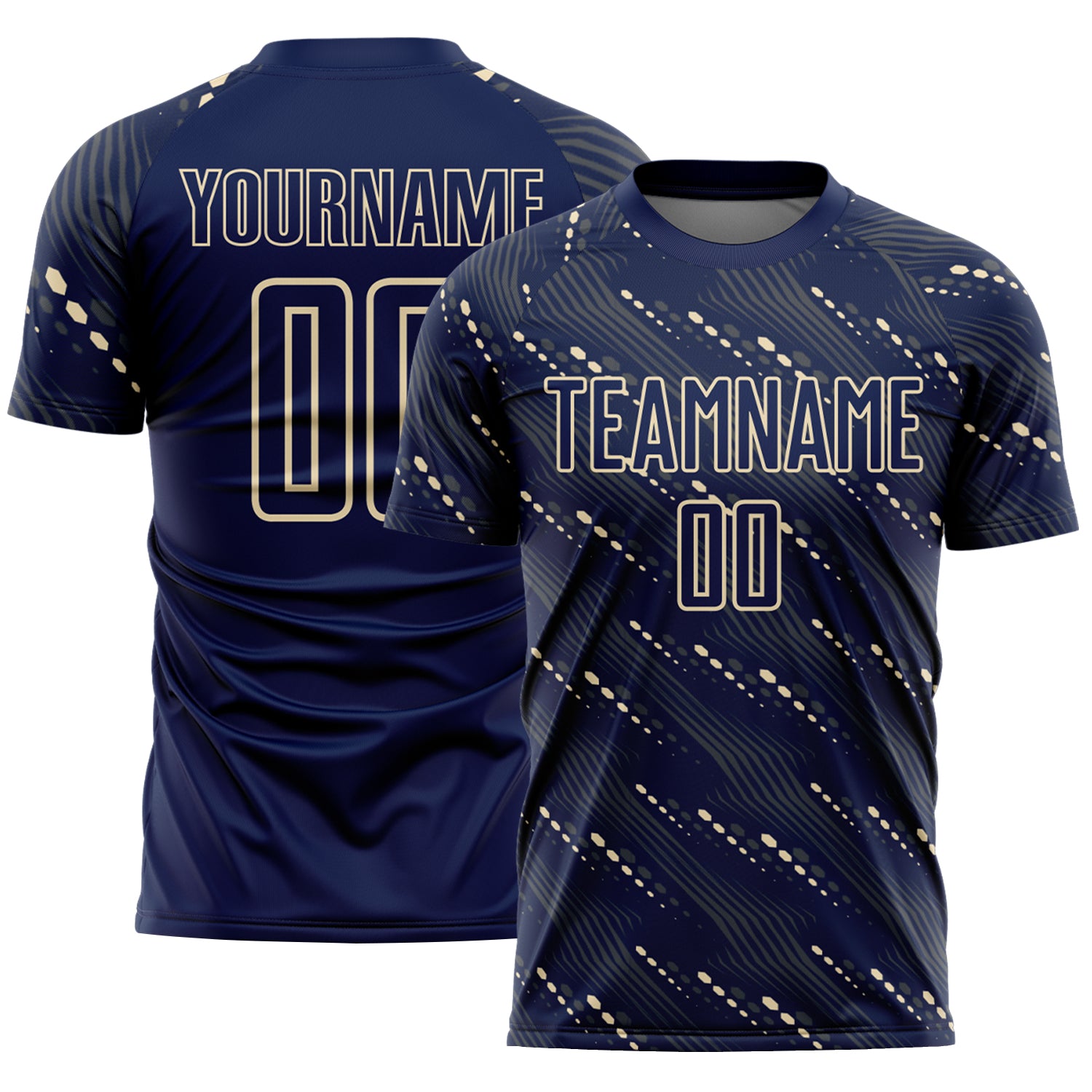 Custom Navy Cream Slant Lines Sports Sublimation Soccer Uniform Jersey