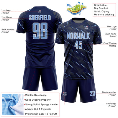 Custom Navy Light Blue-White Slant Lines Sports Sublimation Soccer Uniform Jersey