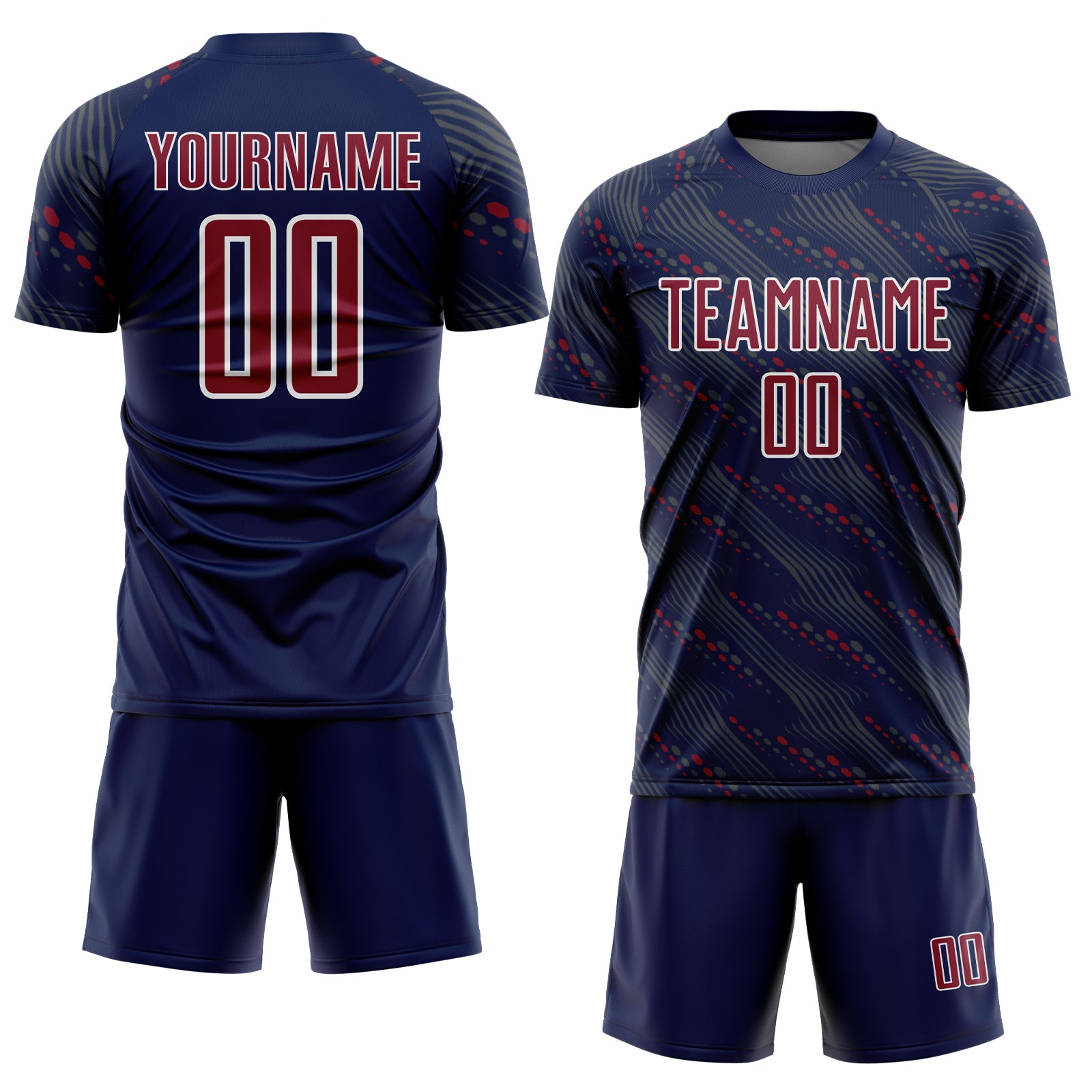 Custom Navy Crimson-White Slant Lines Sports Sublimation Soccer Uniform Jersey