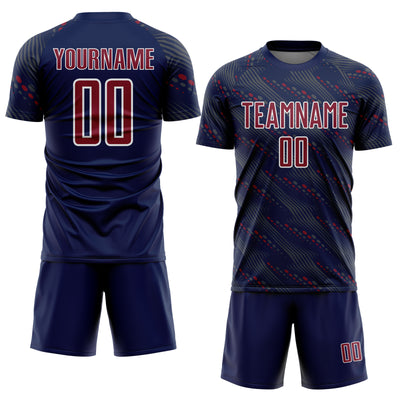 Custom Navy Crimson-White Slant Lines Sports Sublimation Soccer Uniform Jersey