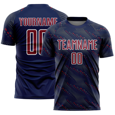 Custom Navy Crimson-White Slant Lines Sports Sublimation Soccer Uniform Jersey