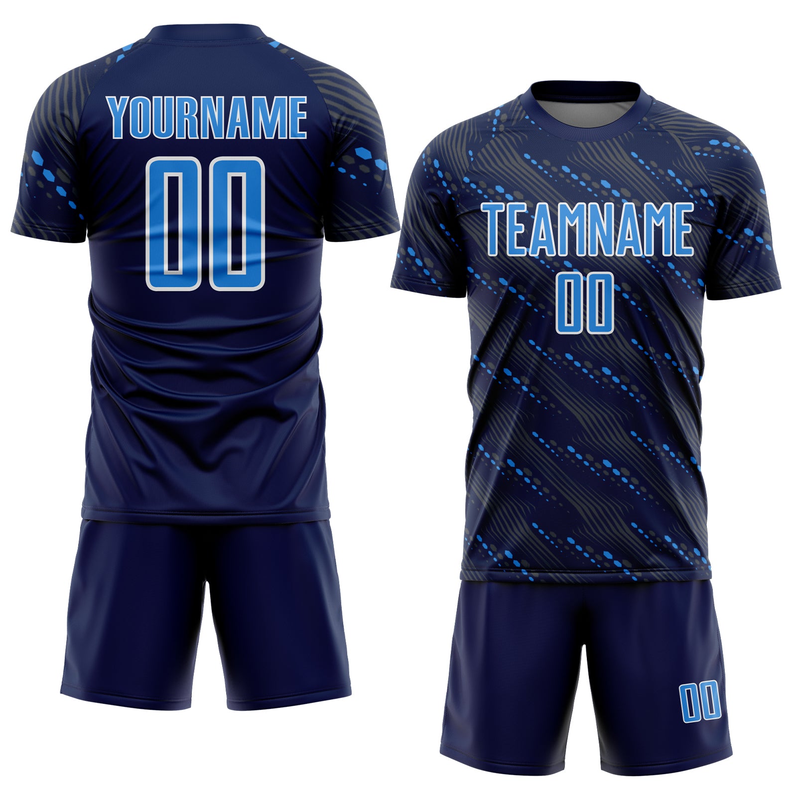 Custom Navy Powder Blue-White Slant Lines Sports Sublimation Soccer Uniform Jersey
