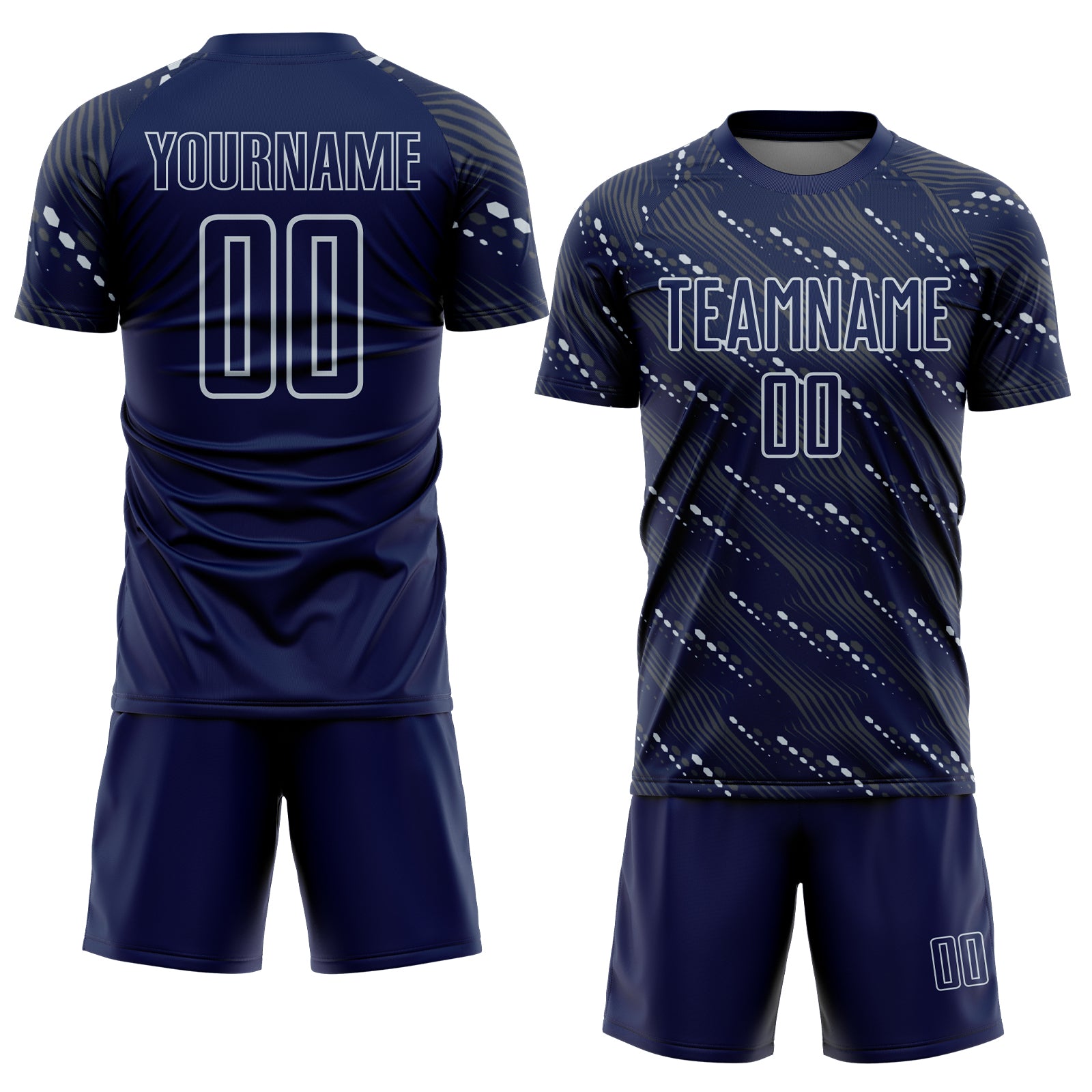 Custom Navy Silver Slant Lines Sports Sublimation Soccer Uniform Jersey