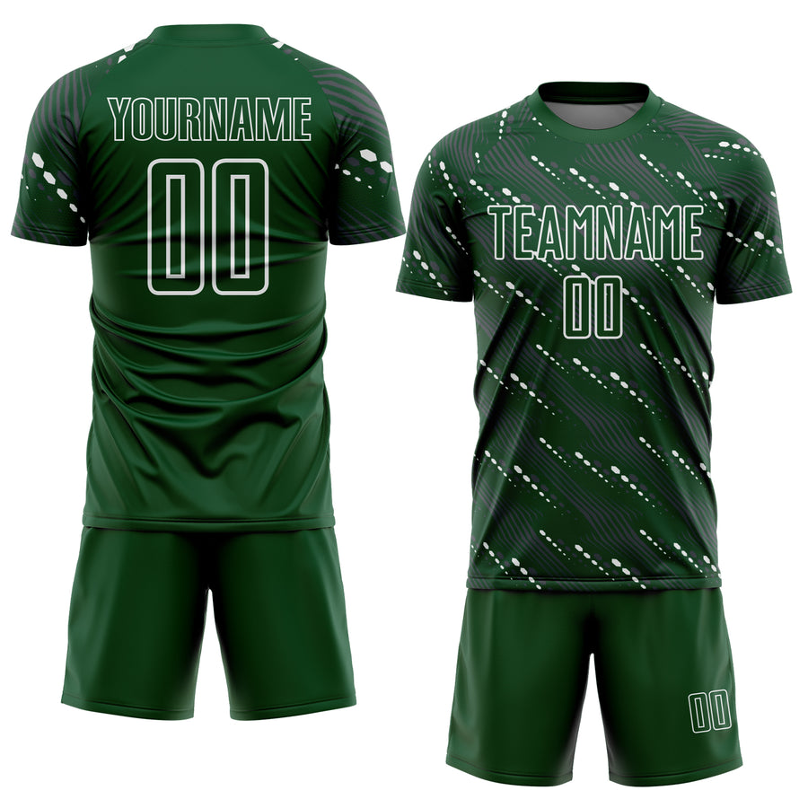 Custom Green White Slant Lines Sports Sublimation Soccer Uniform Jersey