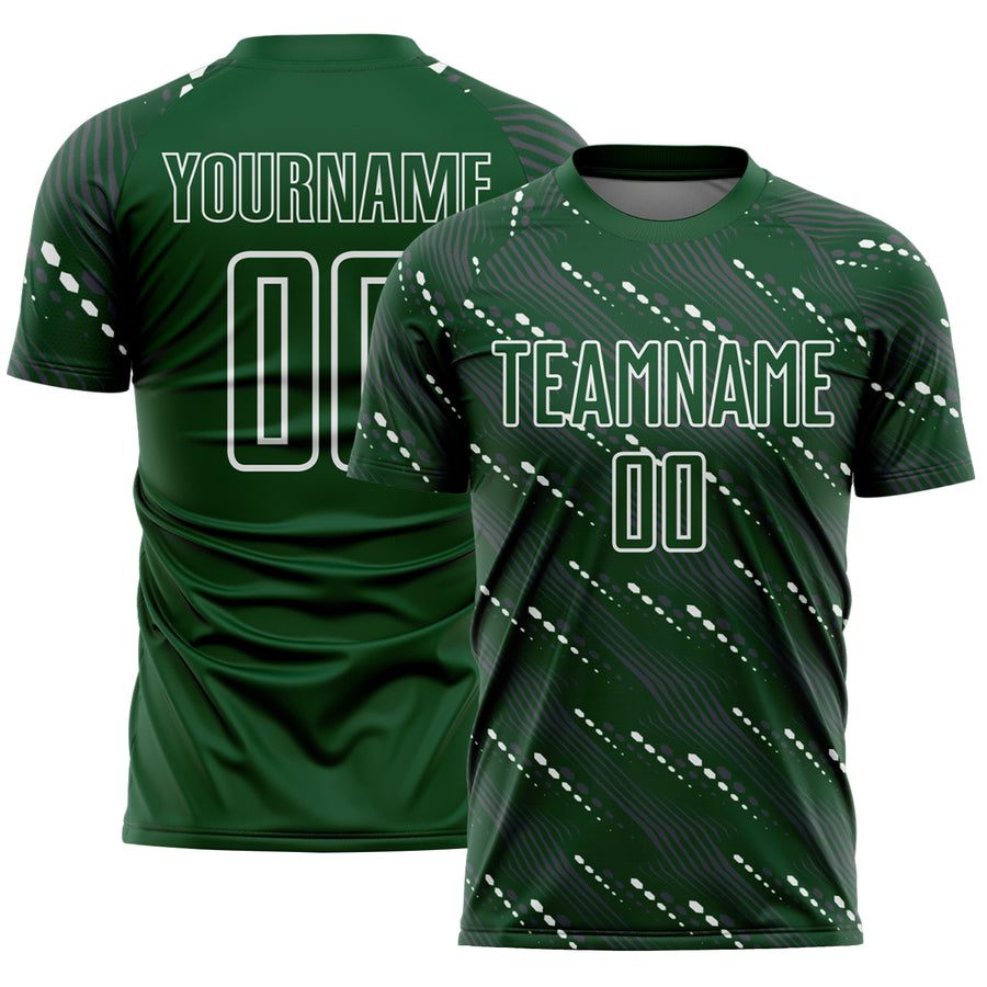 Custom Green White Slant Lines Sports Sublimation Soccer Uniform Jersey