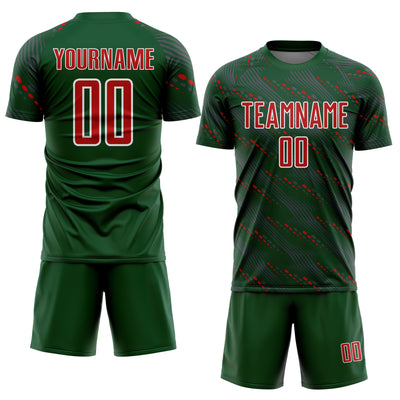 Custom Green Red-White Slant Lines Sports Sublimation Soccer Uniform Jersey