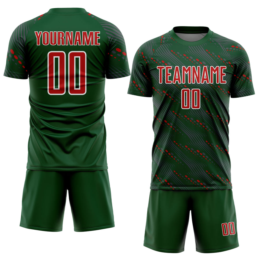 Custom Green Red-White Slant Lines Sports Sublimation Soccer Uniform Jersey