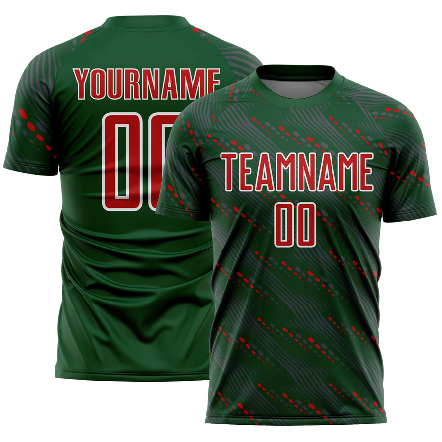 Custom Green Red-White Slant Lines Sports Sublimation Soccer Uniform Jersey