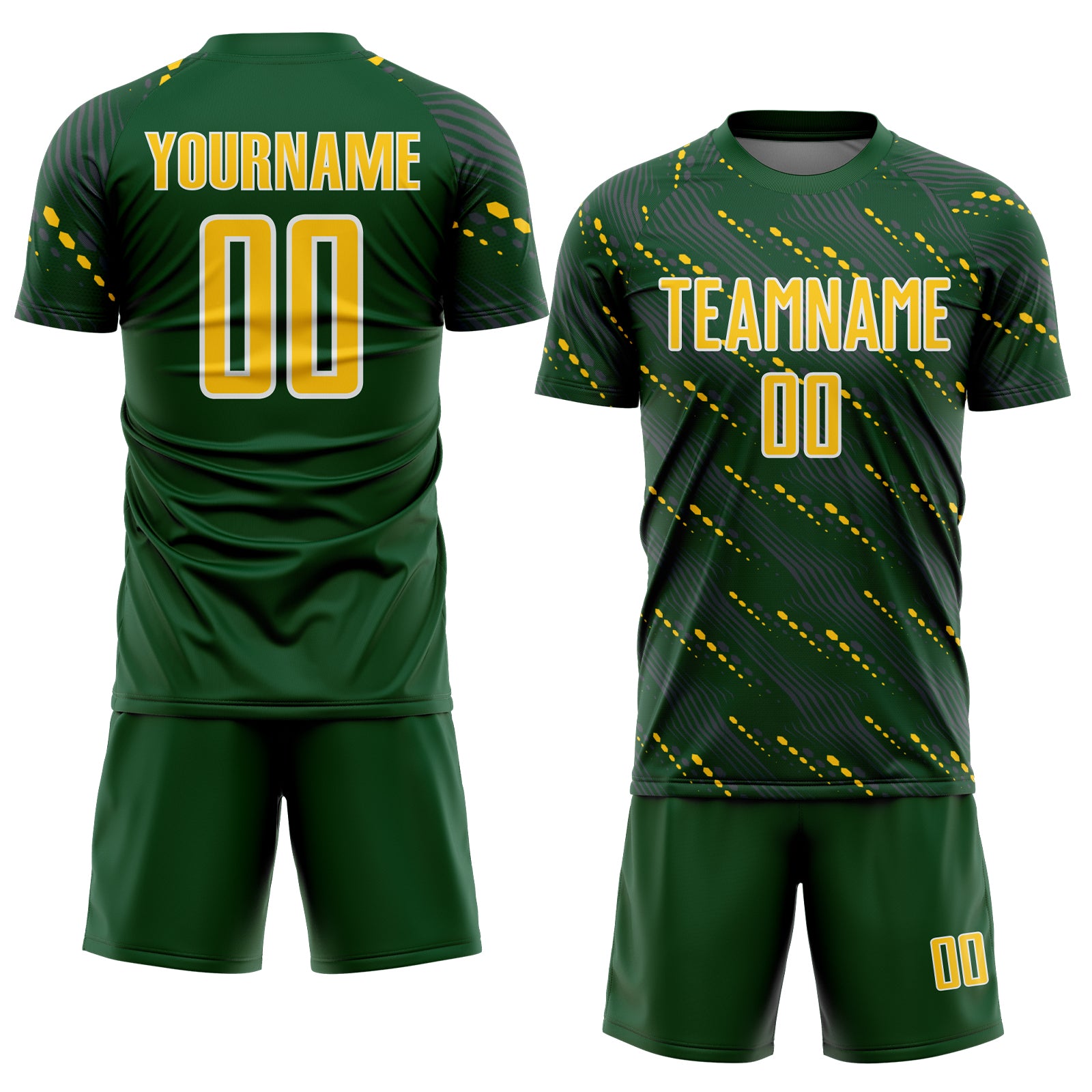 Custom Green Yellow-White Slant Lines Sports Sublimation Soccer Uniform Jersey