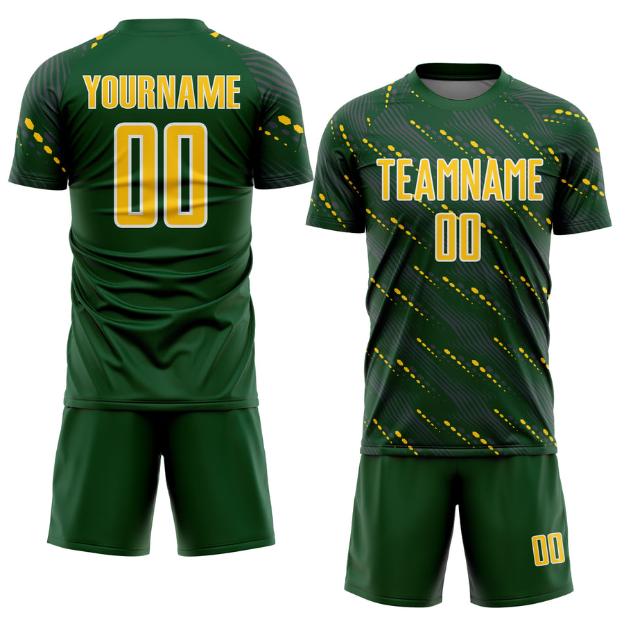 Custom Green Yellow-White Slant Lines Sports Sublimation Soccer Uniform Jersey