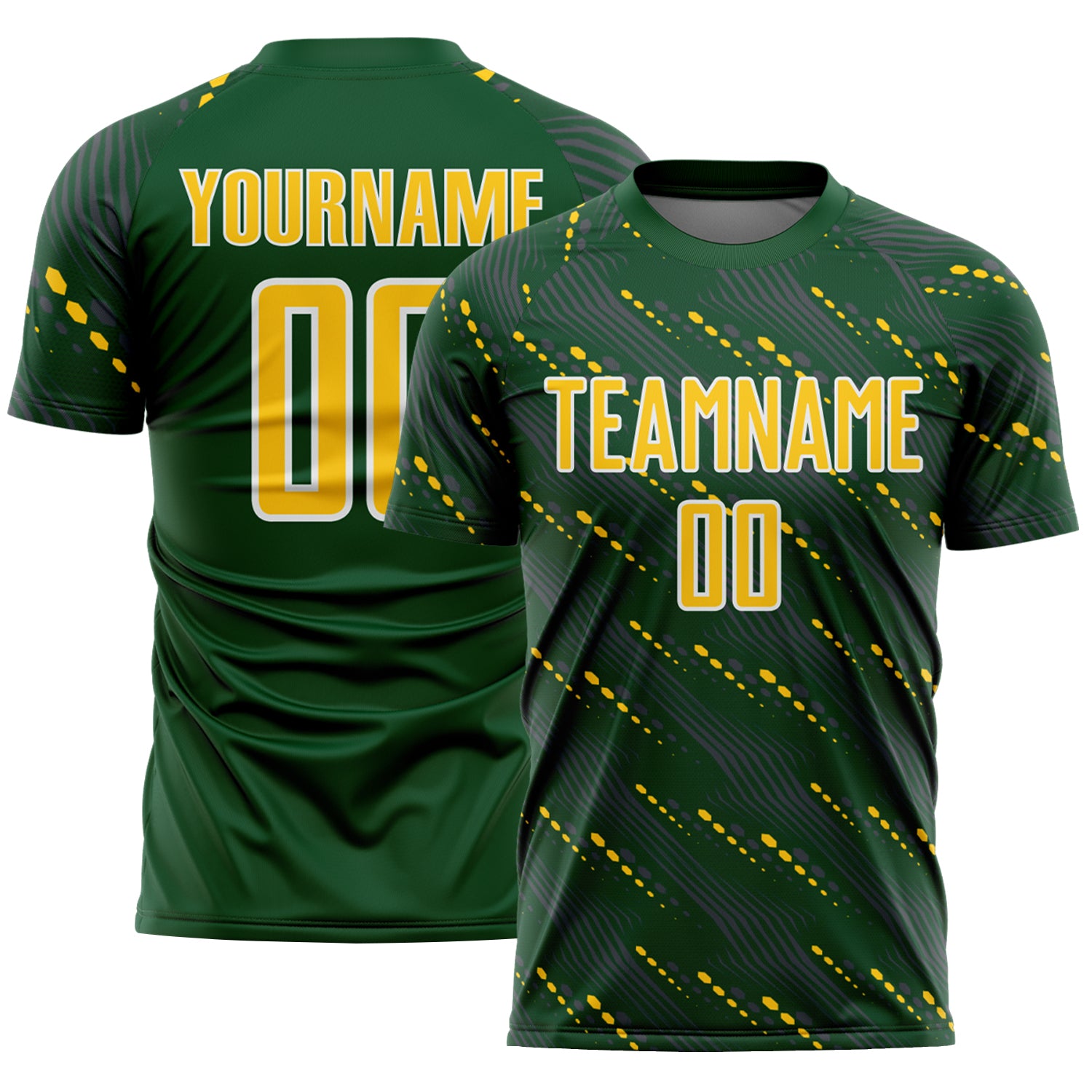 Custom Green Yellow-White Slant Lines Sports Sublimation Soccer Uniform Jersey