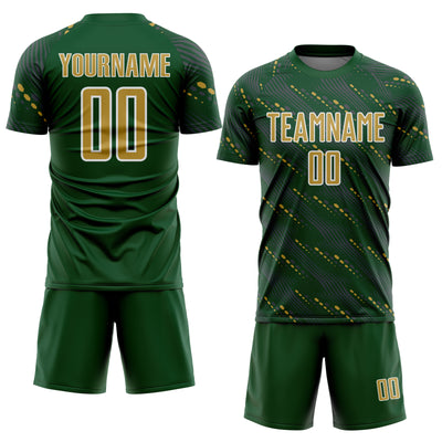 Custom Green Old Gold-White Slant Lines Sports Sublimation Soccer Uniform Jersey