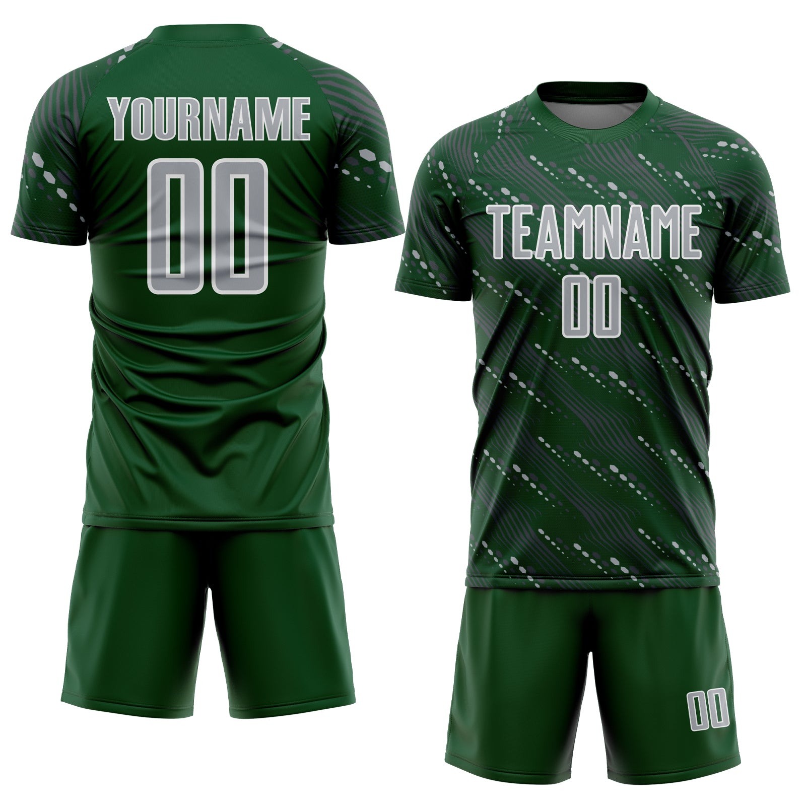 Custom Green Gray-White Slant Lines Sports Sublimation Soccer Uniform Jersey