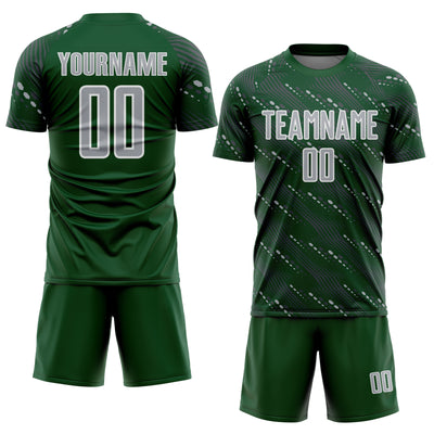 Custom Green Gray-White Slant Lines Sports Sublimation Soccer Uniform Jersey