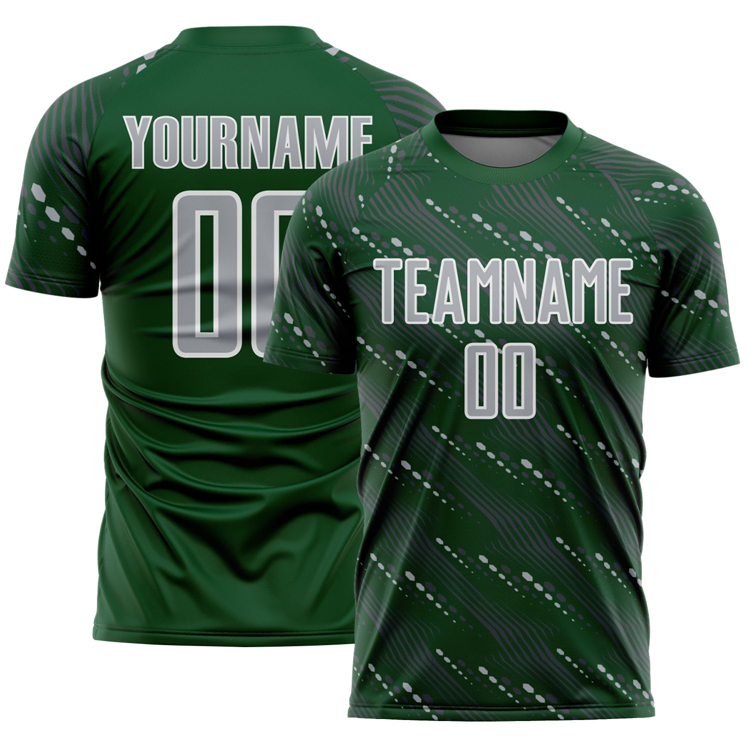 Custom Green Gray-White Slant Lines Sports Sublimation Soccer Uniform Jersey