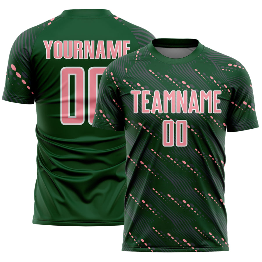 Custom Green Medium Pink-White Slant Lines Sports Sublimation Soccer Uniform Jersey
