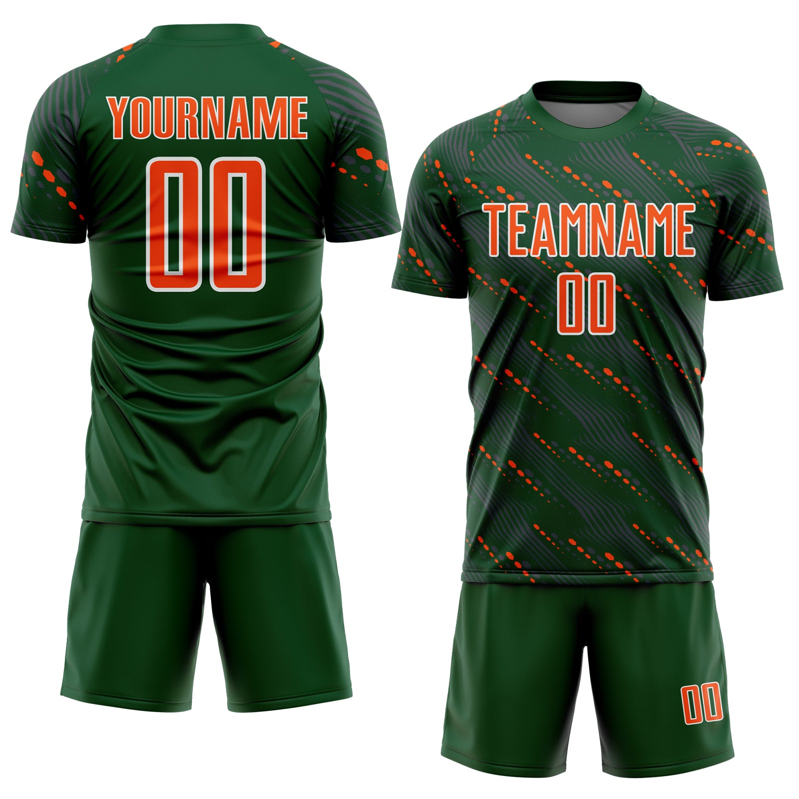 Custom Green Orange-White Slant Lines Sports Sublimation Soccer Uniform Jersey