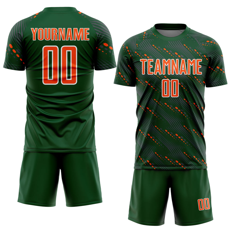 Custom Green Orange-White Slant Lines Sports Sublimation Soccer Uniform Jersey