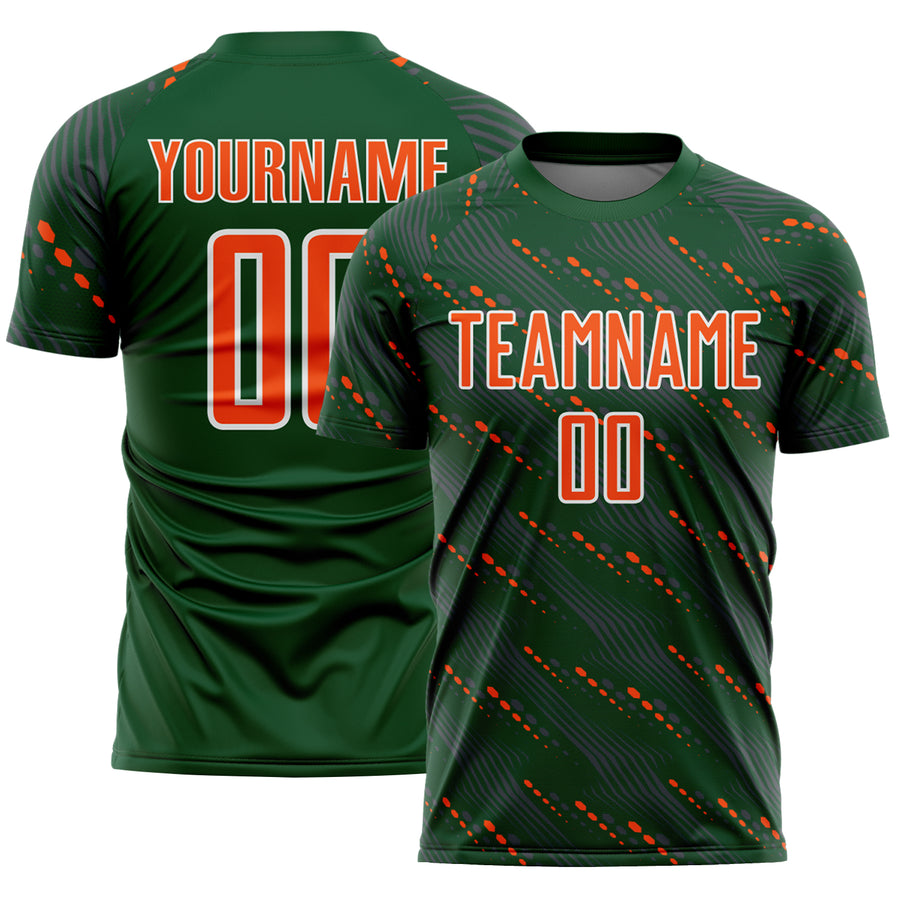 Custom Green Orange-White Slant Lines Sports Sublimation Soccer Uniform Jersey