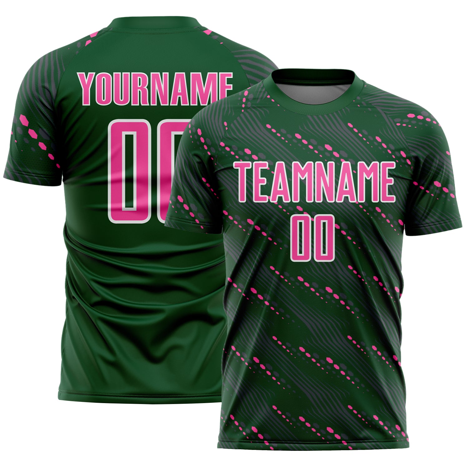 Custom Green Pink-White Slant Lines Sports Sublimation Soccer Uniform Jersey