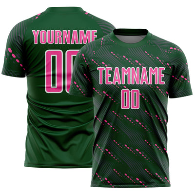 Custom Green Pink-White Slant Lines Sports Sublimation Soccer Uniform Jersey