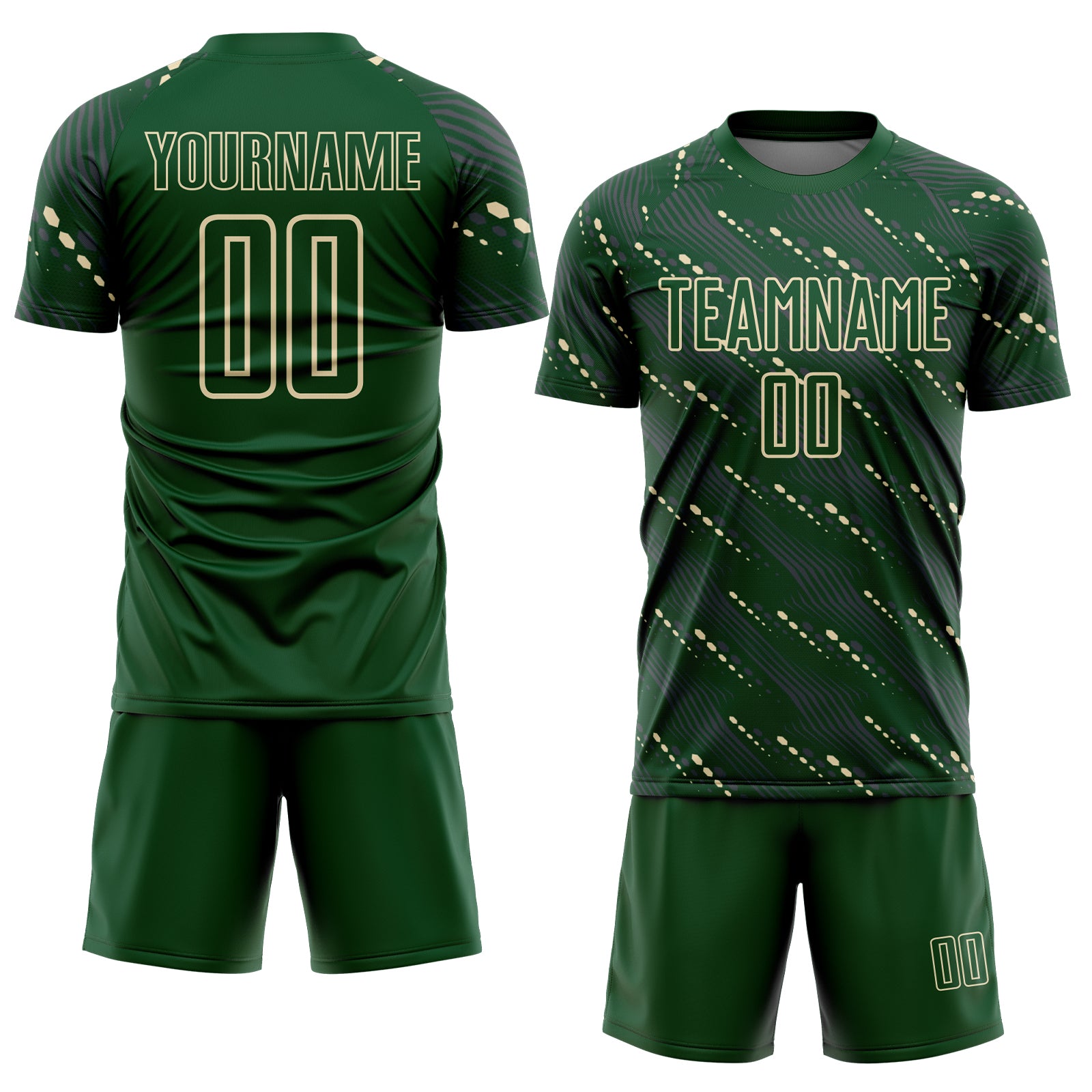 Custom Green Cream Slant Lines Sports Sublimation Soccer Uniform Jersey