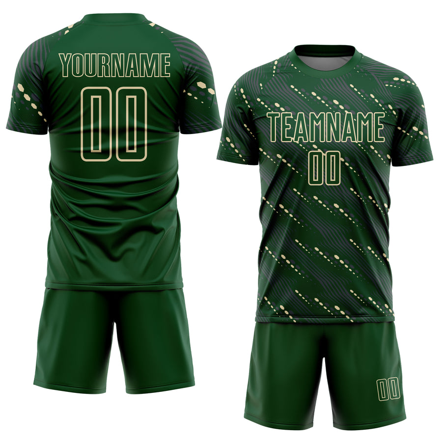 Custom Green Cream Slant Lines Sports Sublimation Soccer Uniform Jersey
