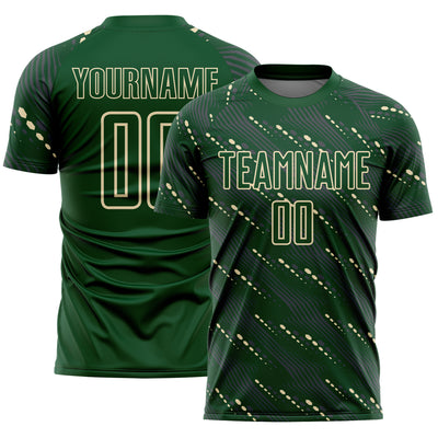 Custom Green Cream Slant Lines Sports Sublimation Soccer Uniform Jersey