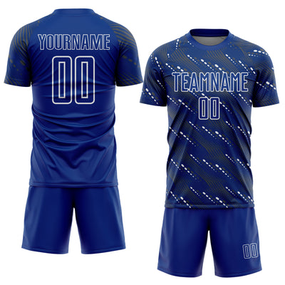 Custom Royal White Slant Lines Sports Sublimation Soccer Uniform Jersey
