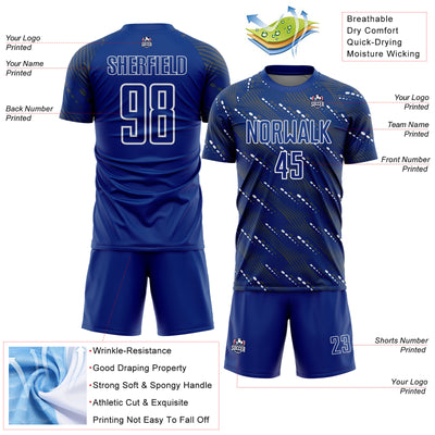 Custom Royal White Slant Lines Sports Sublimation Soccer Uniform Jersey