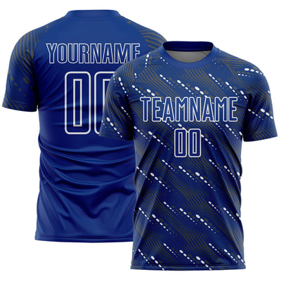 Custom Royal White Slant Lines Sports Sublimation Soccer Uniform Jersey