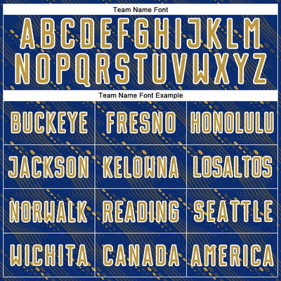 Custom Royal Old Gold-White Slant Lines Sports Sublimation Soccer Uniform Jersey