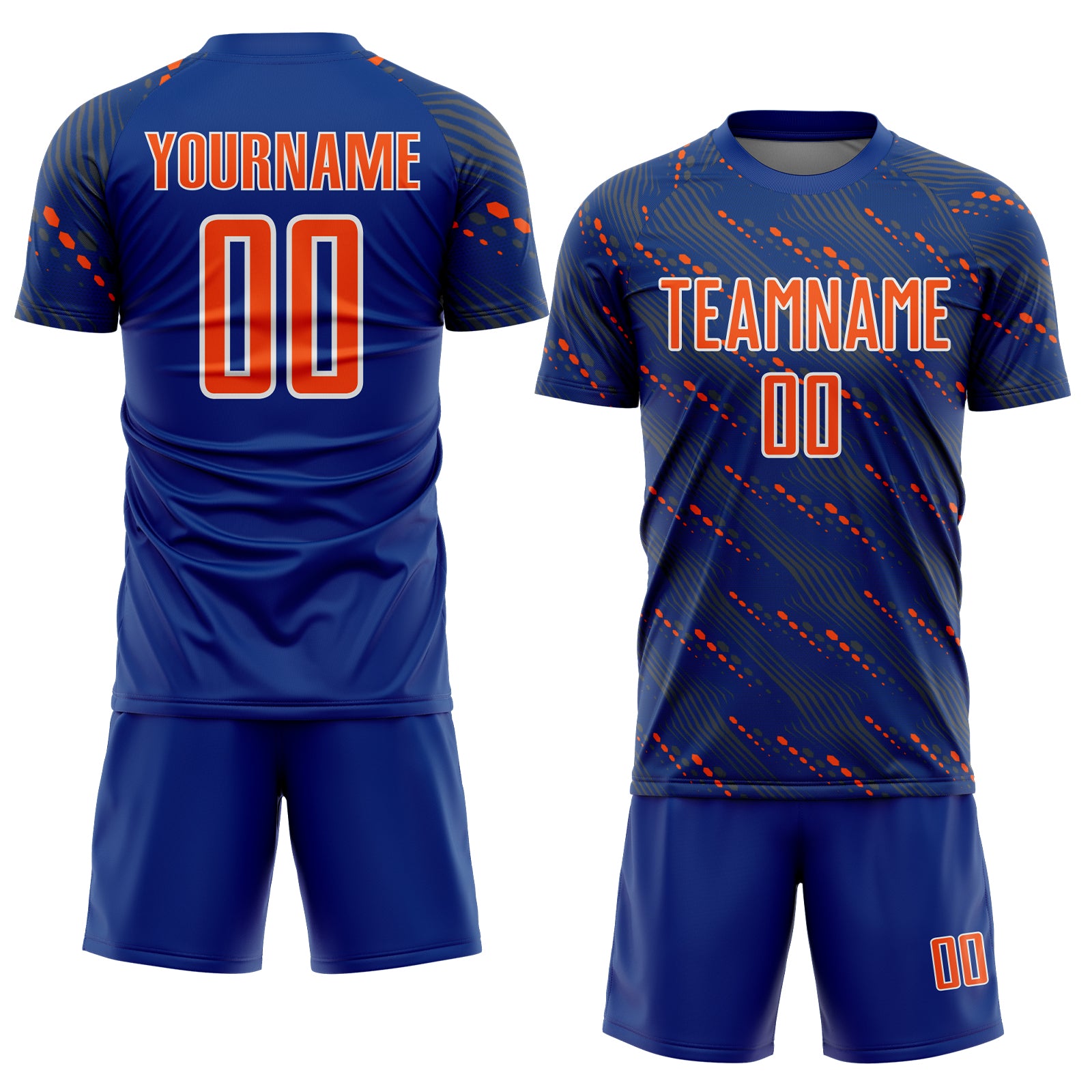 Custom Royal Orange-White Slant Lines Sports Sublimation Soccer Uniform Jersey