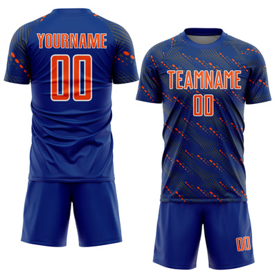 Custom Royal Orange-White Slant Lines Sports Sublimation Soccer Uniform Jersey