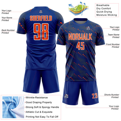 Custom Royal Orange-White Slant Lines Sports Sublimation Soccer Uniform Jersey