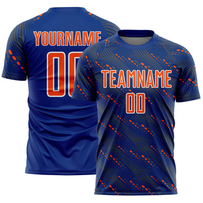 Custom Royal Orange-White Slant Lines Sports Sublimation Soccer Uniform Jersey