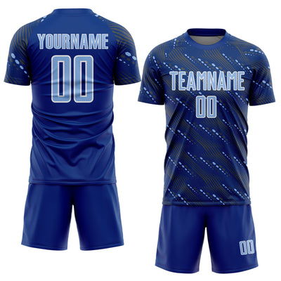 Custom Royal Light Blue-White Slant Lines Sports Sublimation Soccer Uniform Jersey