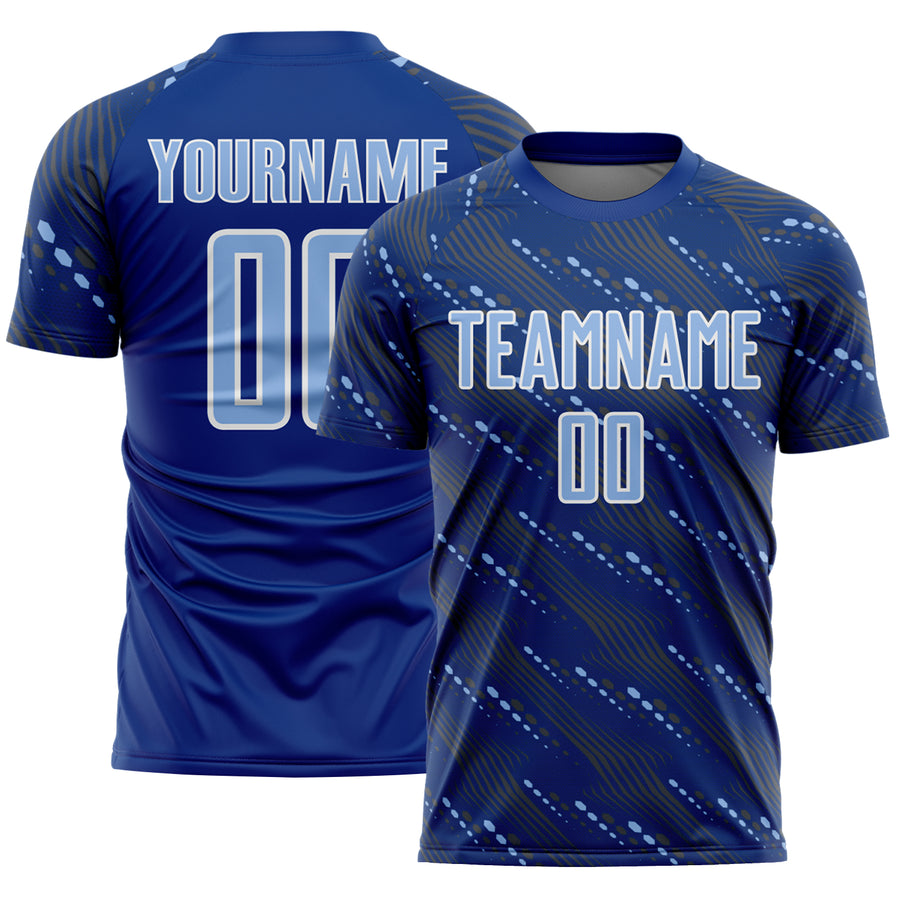 Custom Royal Light Blue-White Slant Lines Sports Sublimation Soccer Uniform Jersey